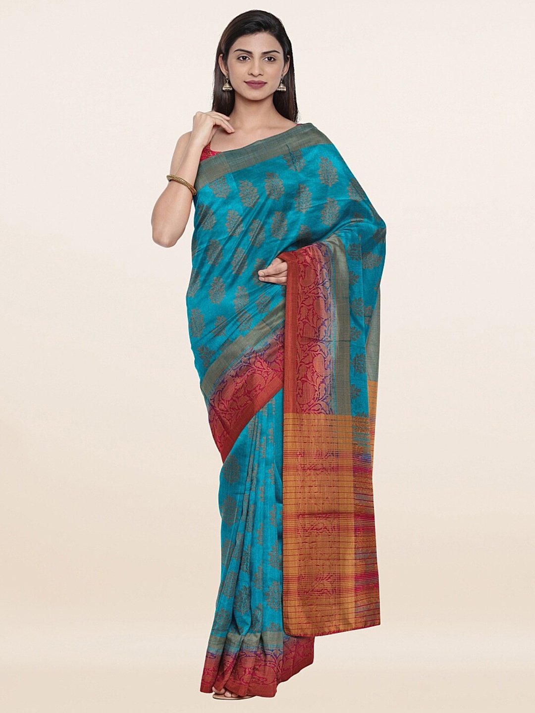 

Pothys Blue & Red Woven Design Zari Art Silk Saree