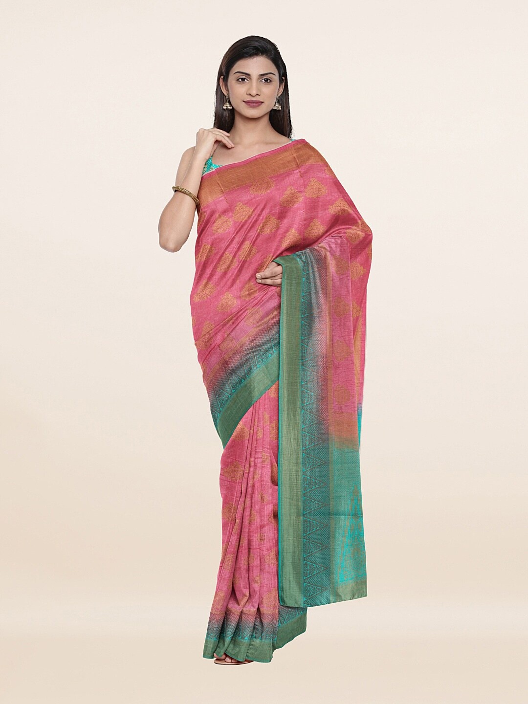 

Pothys Pink & Green Woven Design Art Silk Saree