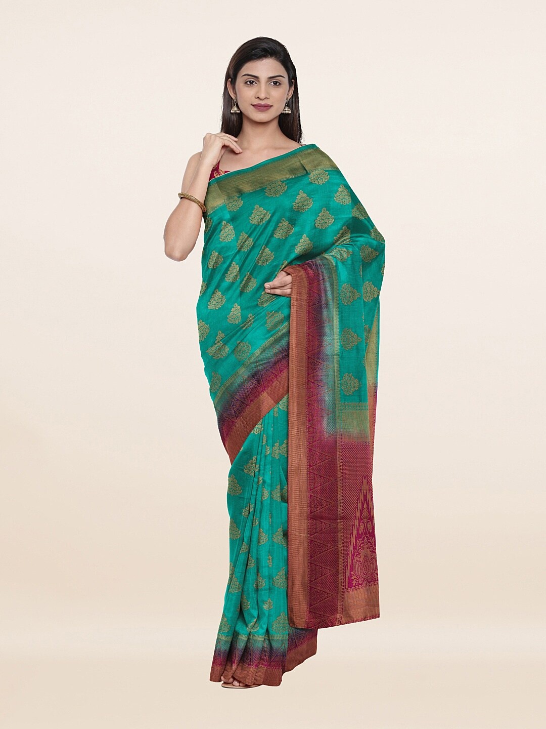 

Pothys Green & Maroon Woven Design Art Silk Saree