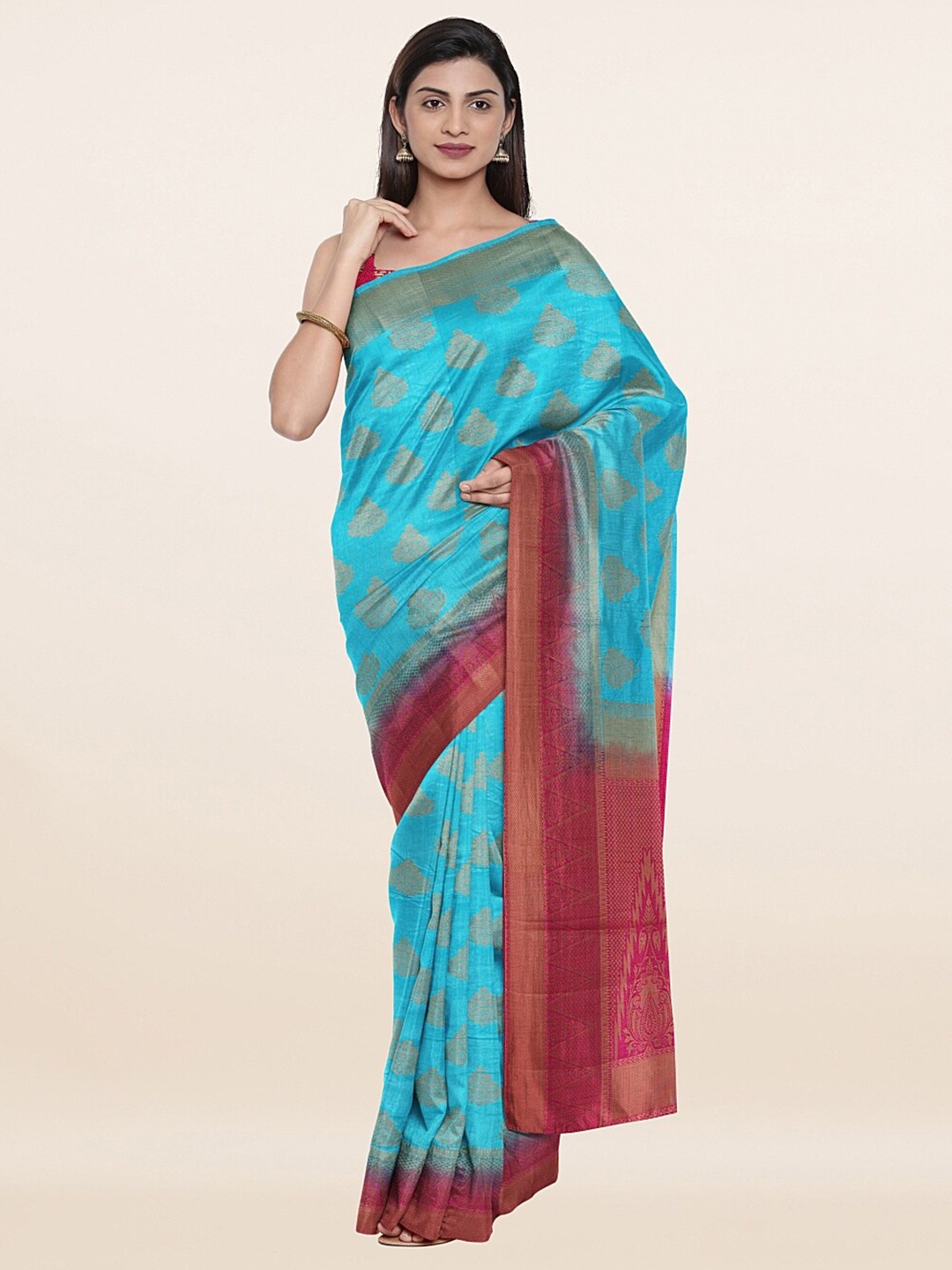 

Pothys Blue & Maroon Woven Design Art Silk Saree