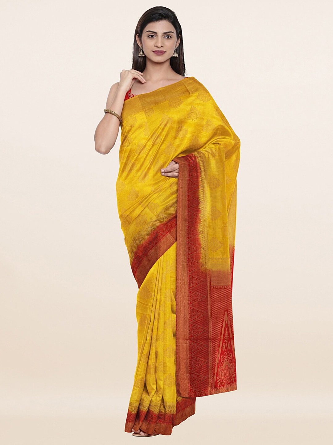 

Pothys Yellow & Maroon Woven Design Art Silk Saree