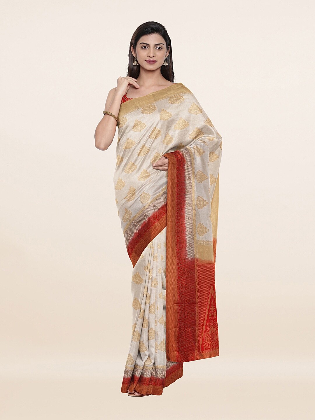 

Pothys Off White & Maroon Woven Design Art Silk Saree