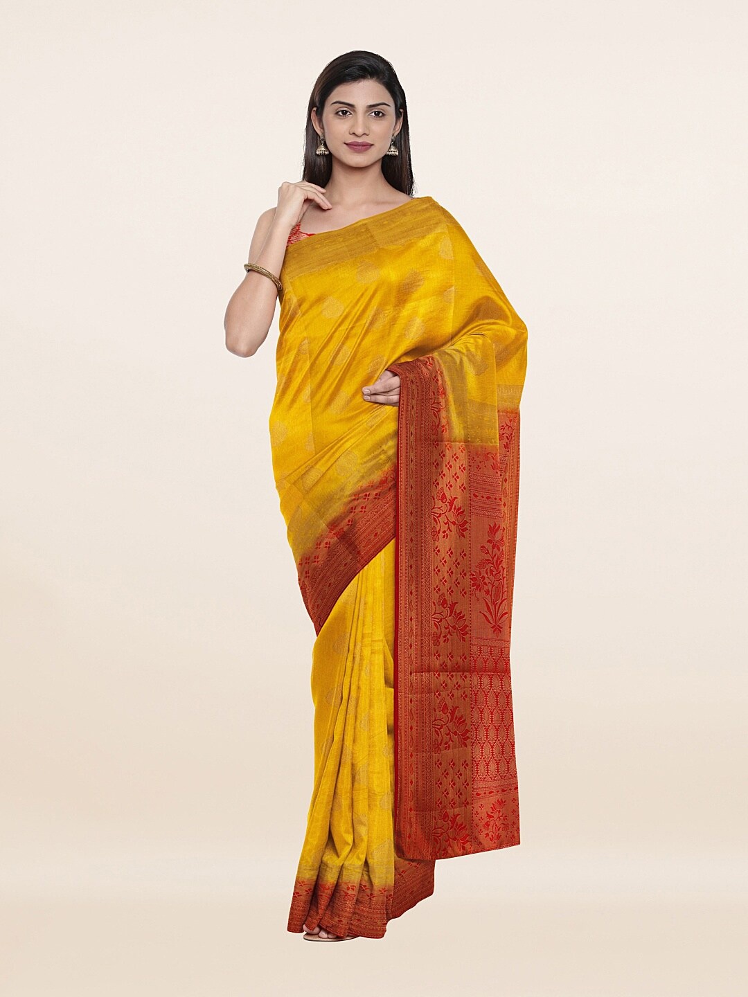 

Pothys Yellow & Maroon Woven Design Art Silk Saree