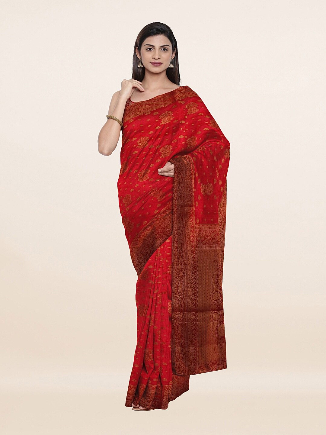 

Pothys Red & Gold-Toned Ethnic Motifs Zari Art Silk Saree