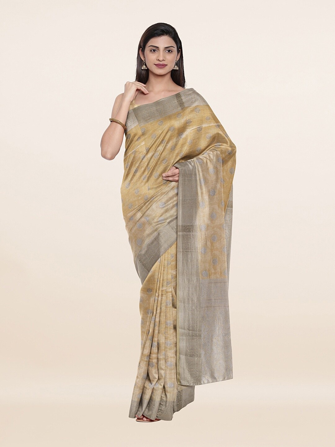 

Pothys Cream-Coloured & Grey Woven Design Art Silk Saree