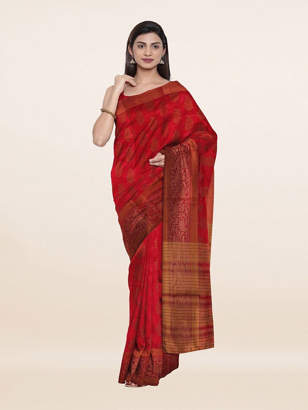 

Pothys Red & Gold-Toned Woven Design Art Silk Saree