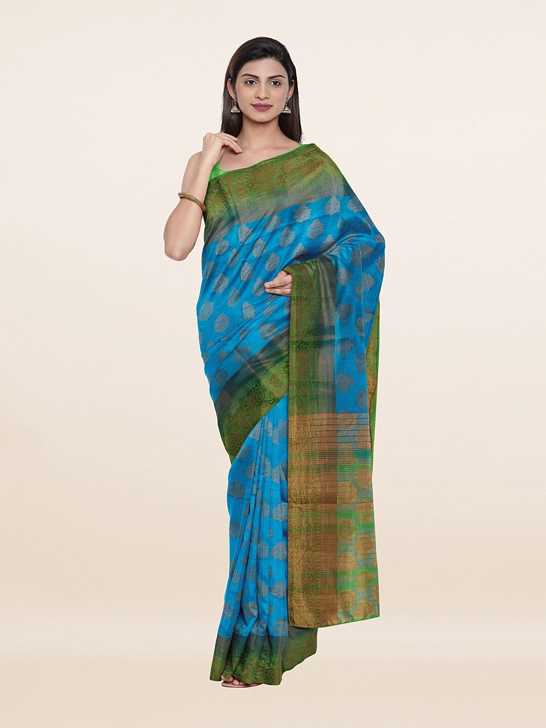 

Pothys Blue & Green Ethnic Motifs Art Silk Saree