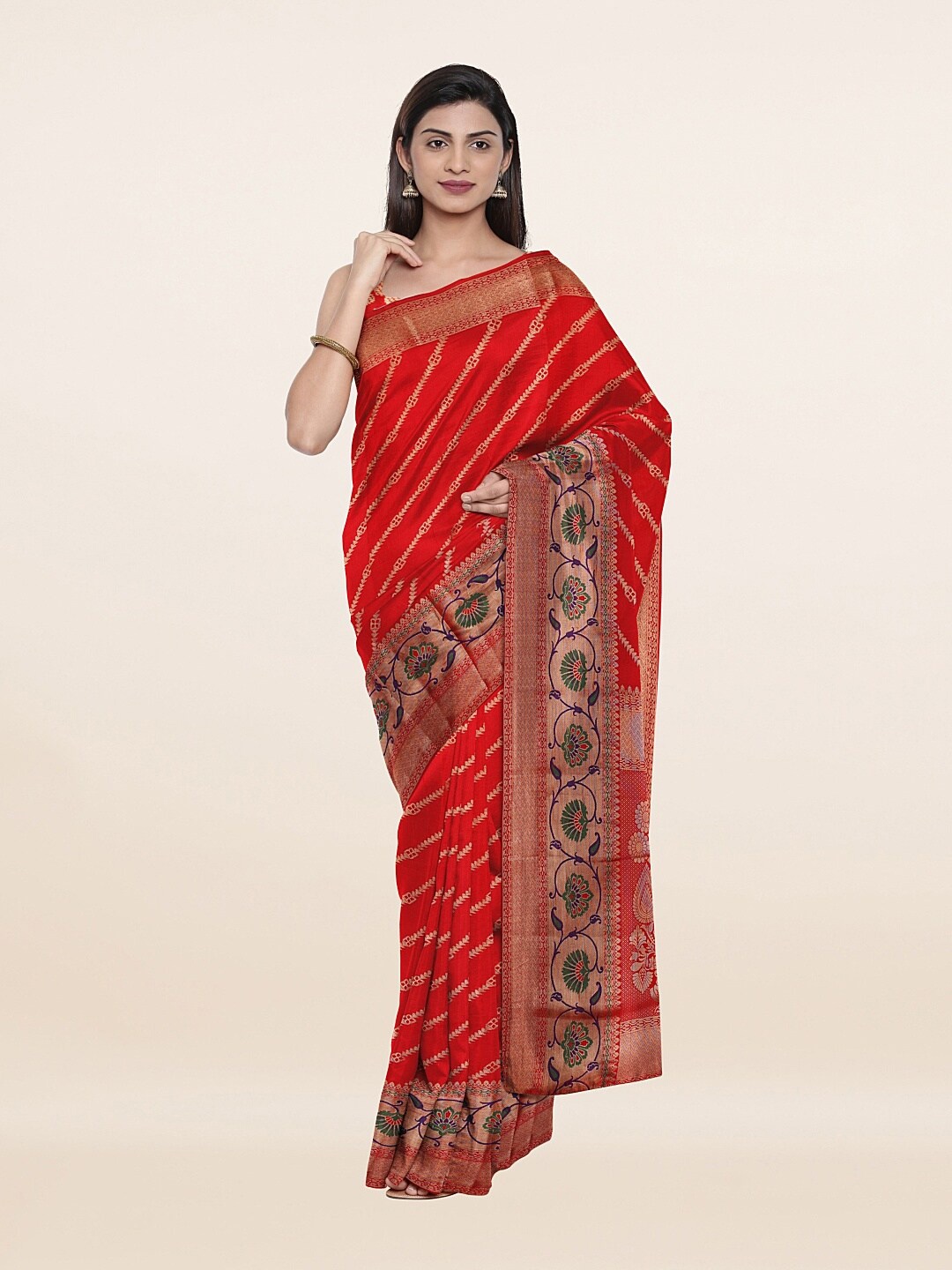 

Pothys Red & Gold-Toned Woven Design Art Silk Saree