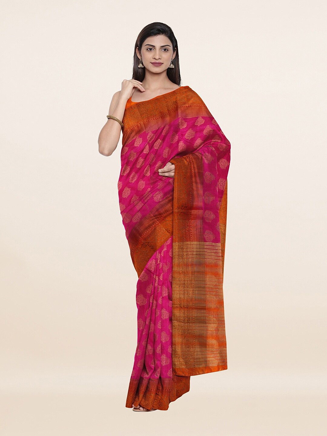 

Pothys Magenta & Gold-Toned Woven Design Art Silk Saree