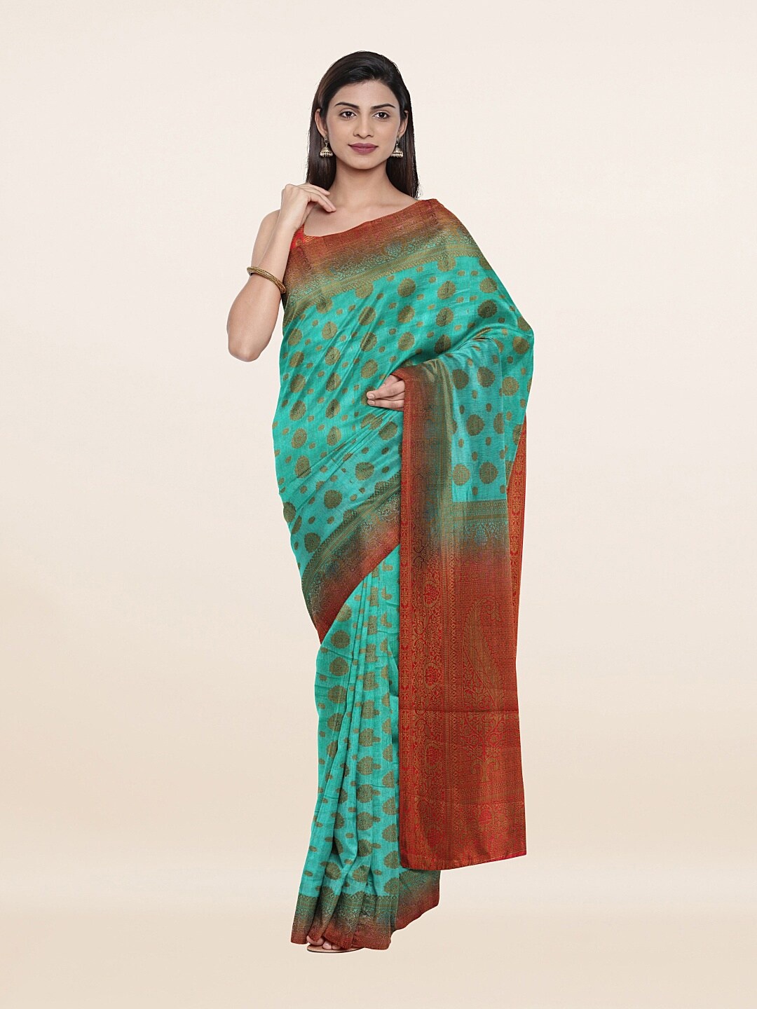 

Pothys Green & Red Woven Design Art Silk Saree