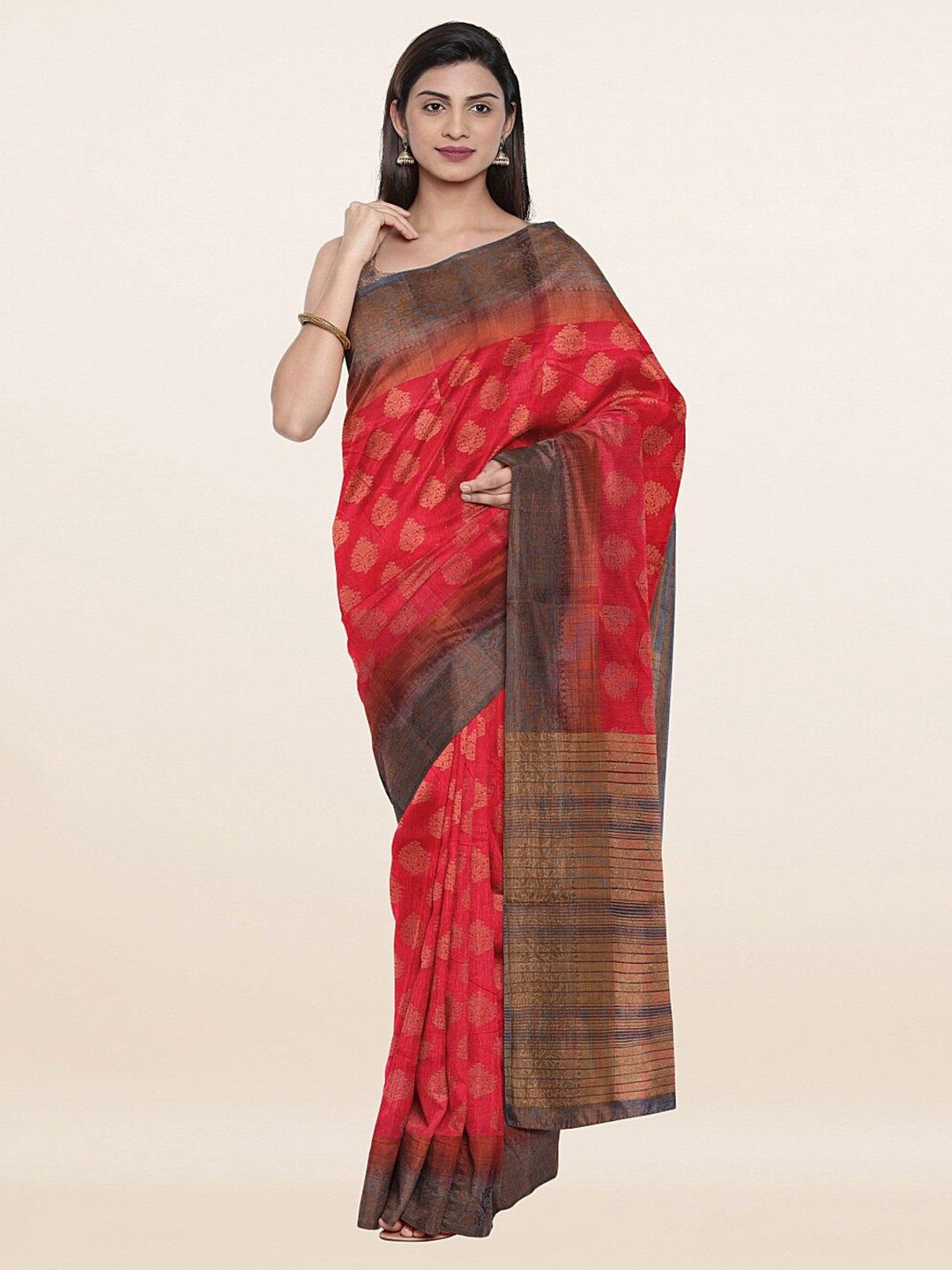 

Pothys Pink & Black Woven Design Art Silk Saree