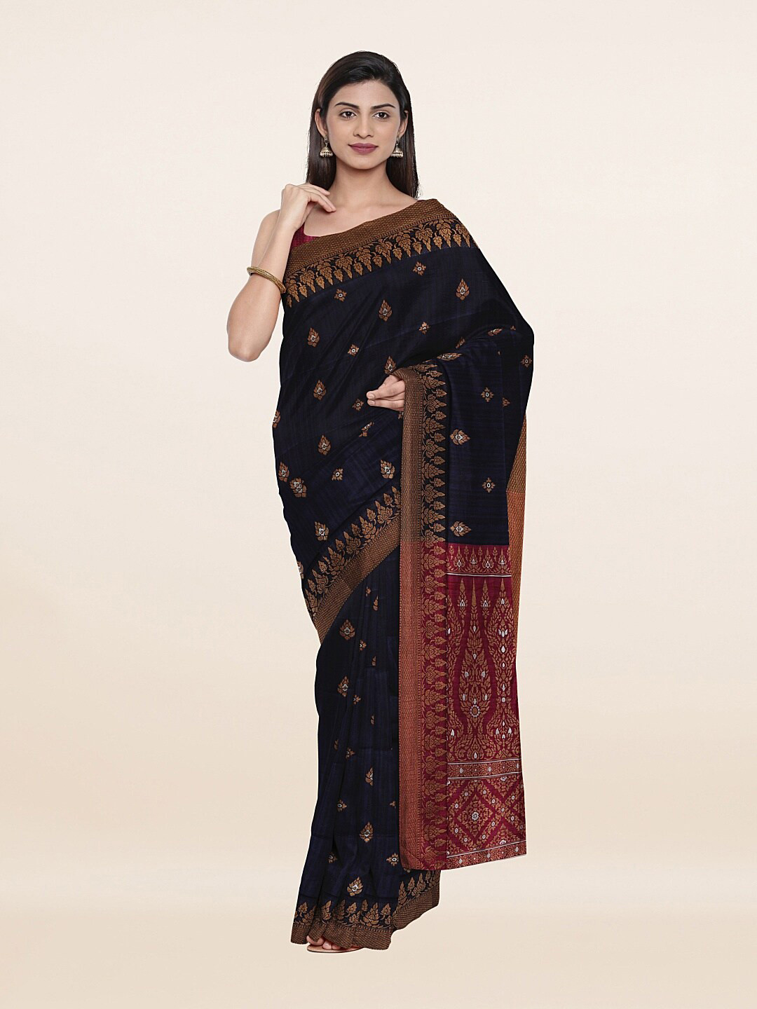 

Pothys Blue & Maroon Woven Design Art Silk Saree
