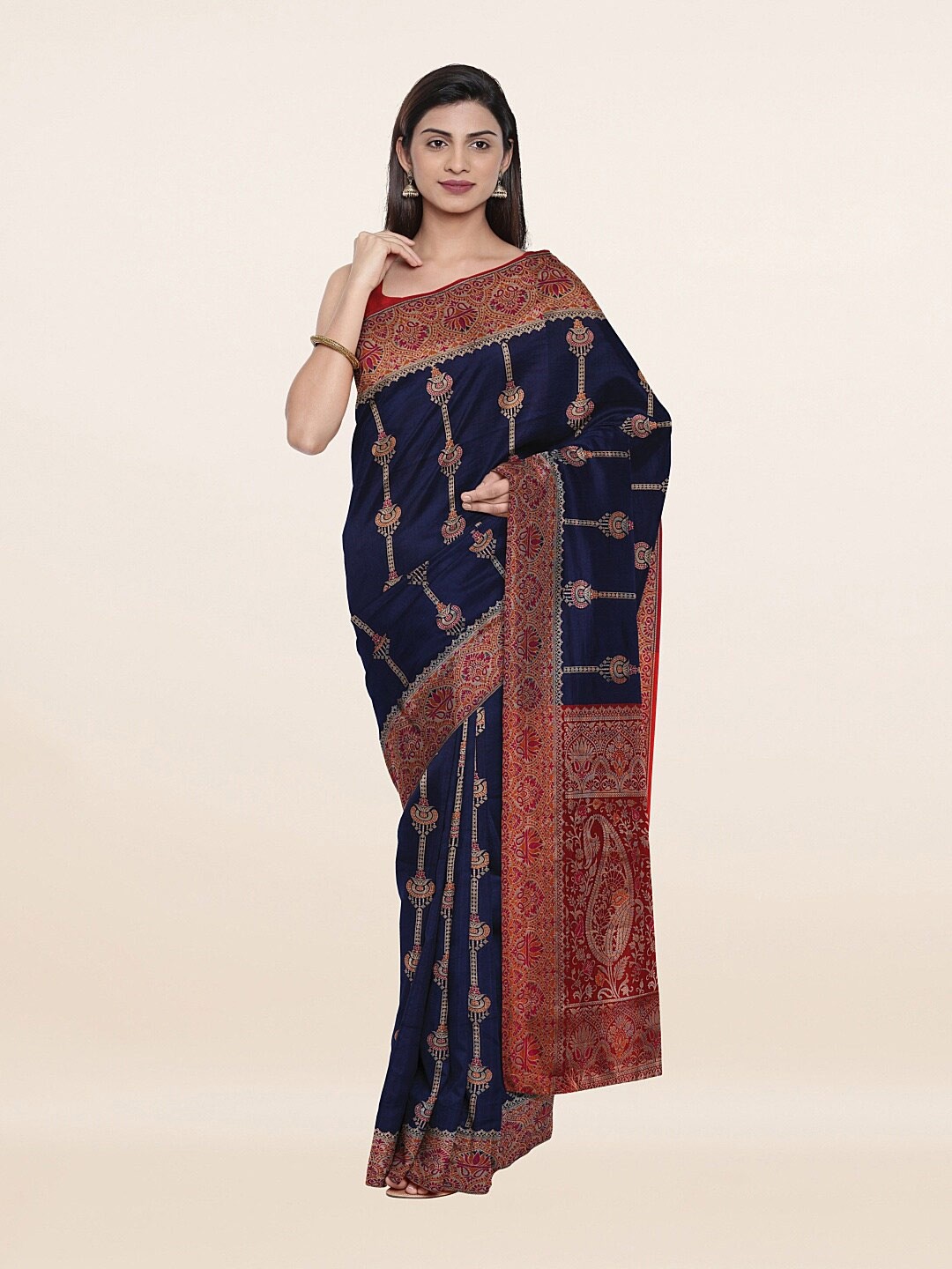 

Pothys Blue & Maroon Woven Design Art Dupion Saree