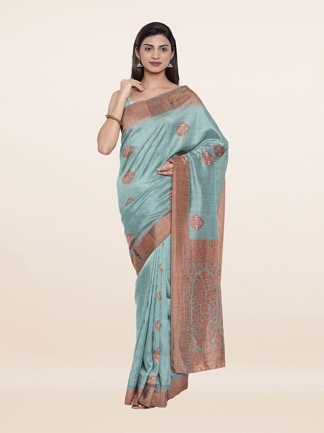 

Pothys Blue & Copper-Toned Woven Design Art Silk Saree