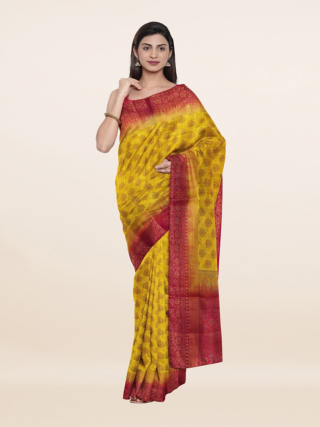 

Pothys Yellow & Maroon Woven Design Art Silk Saree