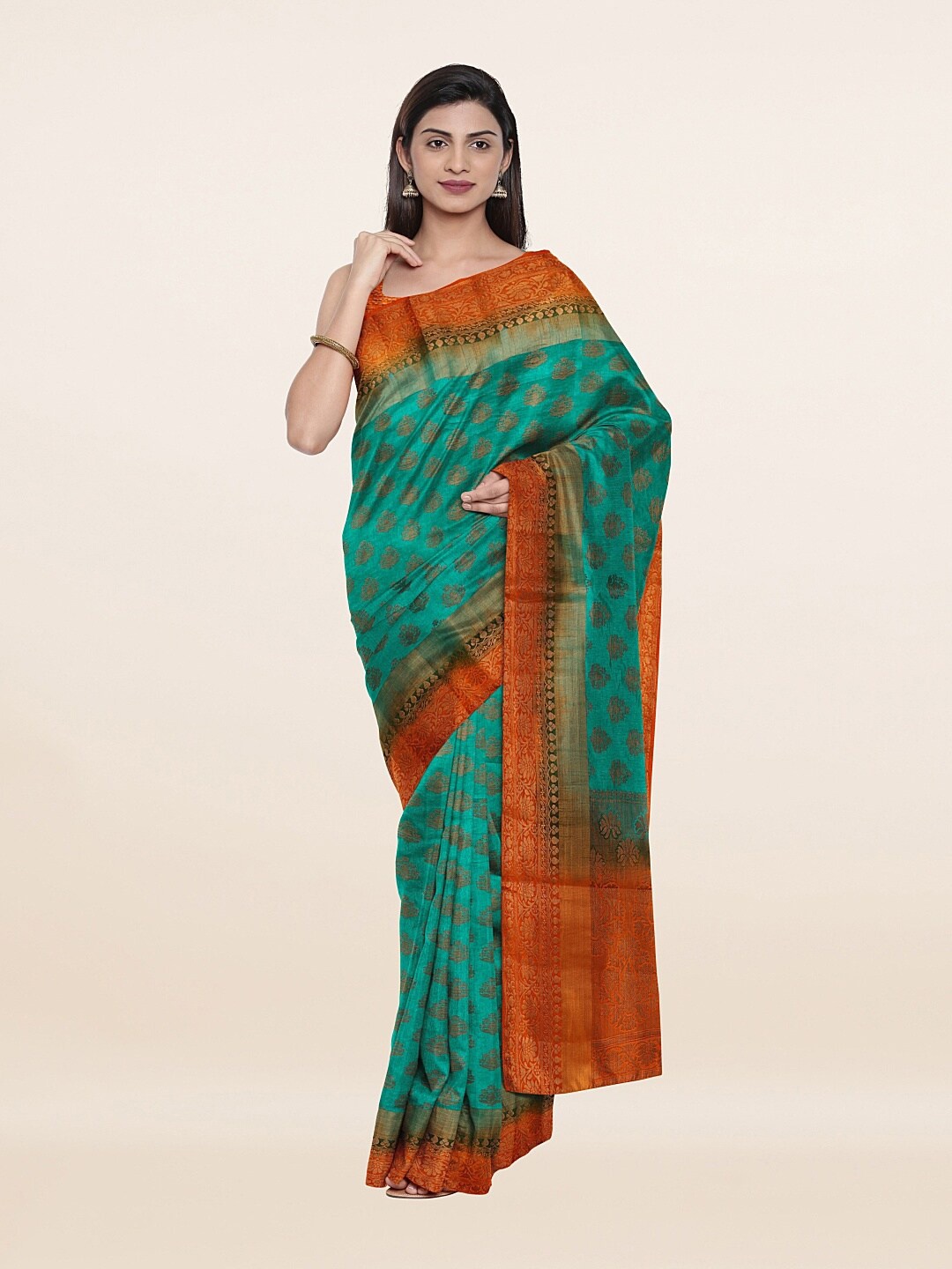 

Pothys Green & Orange Woven Design Art Silk Saree