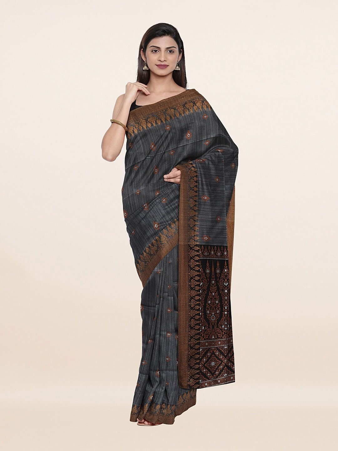 

Pothys Grey & Black Woven Design Art Silk Saree