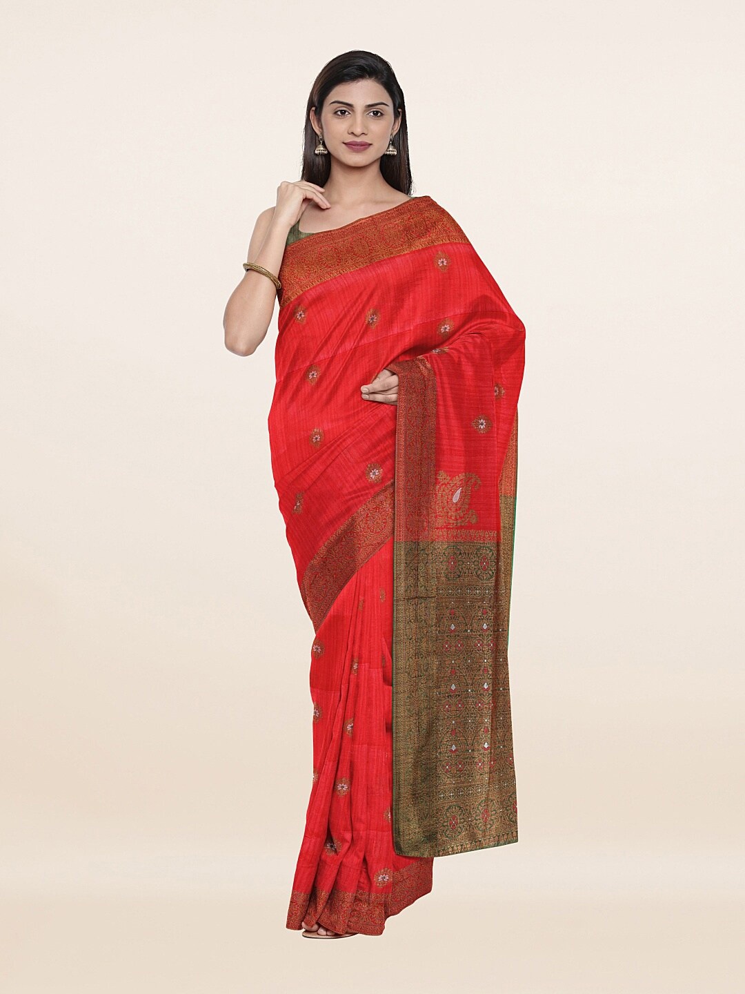 

Pothys Red & Green Woven Design Art Silk Saree