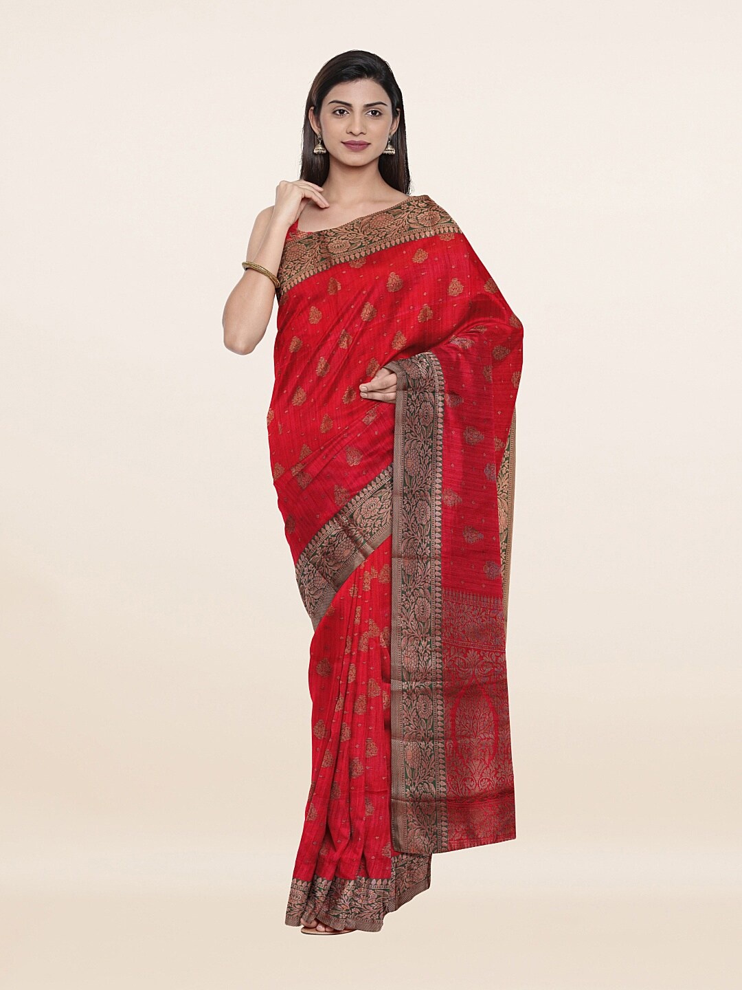 

Pothys Red & Gold-Toned Woven Design Art Silk Saree