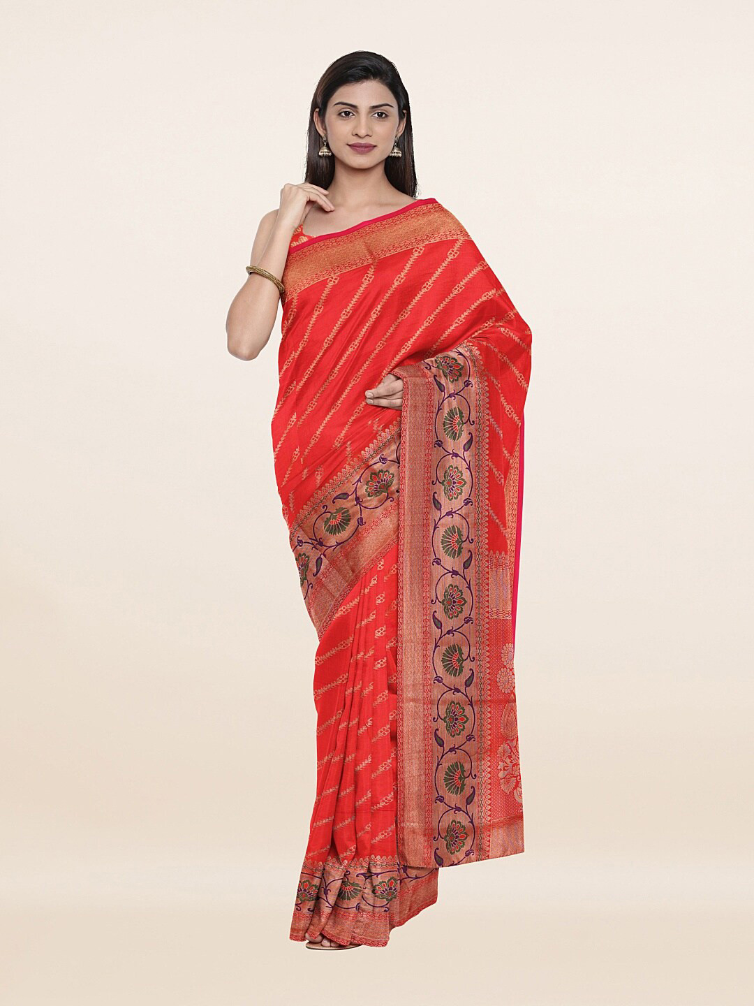 

Pothys Orange & Green Woven Design Art Silk Saree