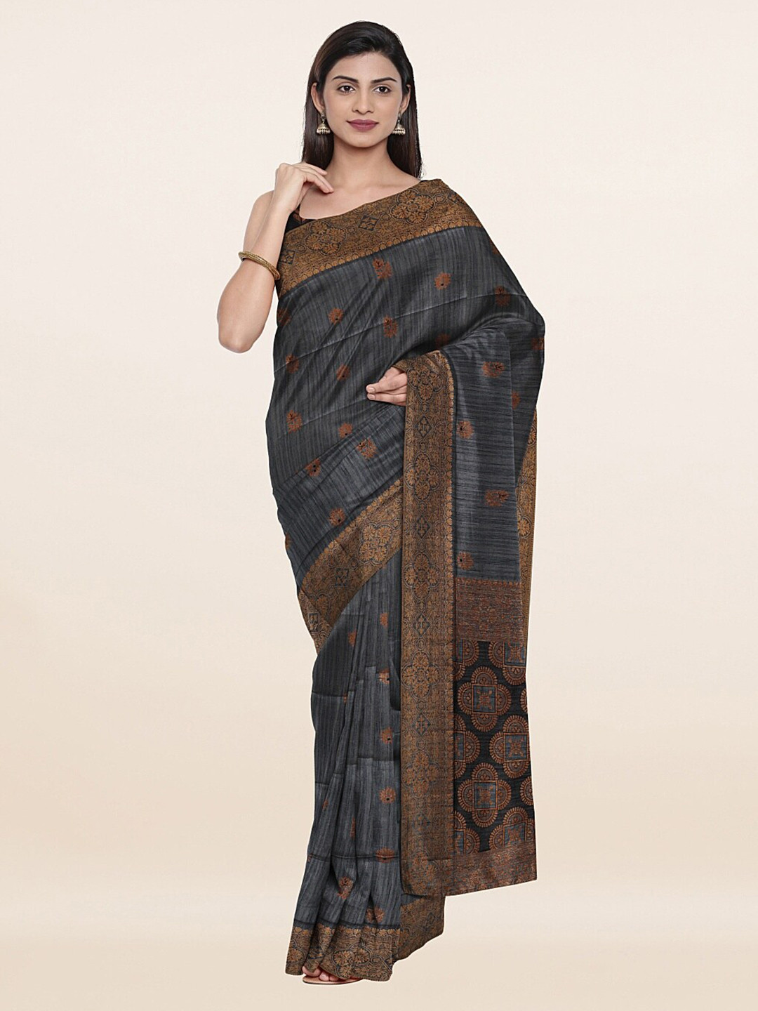 

Pothys Grey & Brown Woven Design Art Silk Saree