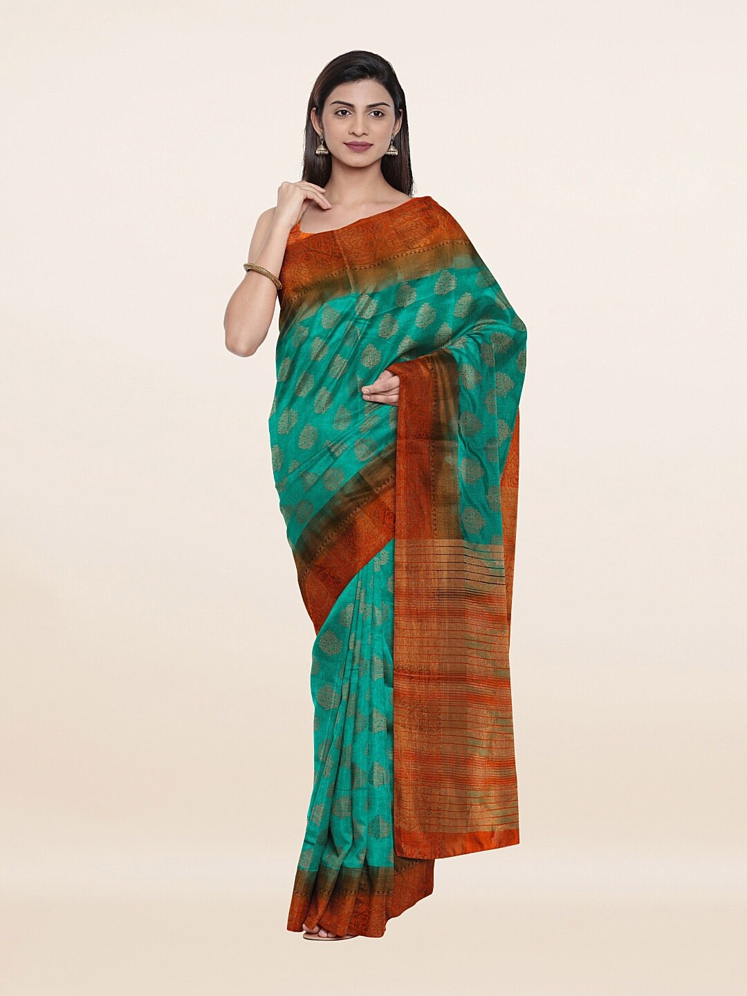 

Pothys Green & Orange Woven Design Art Silk Saree