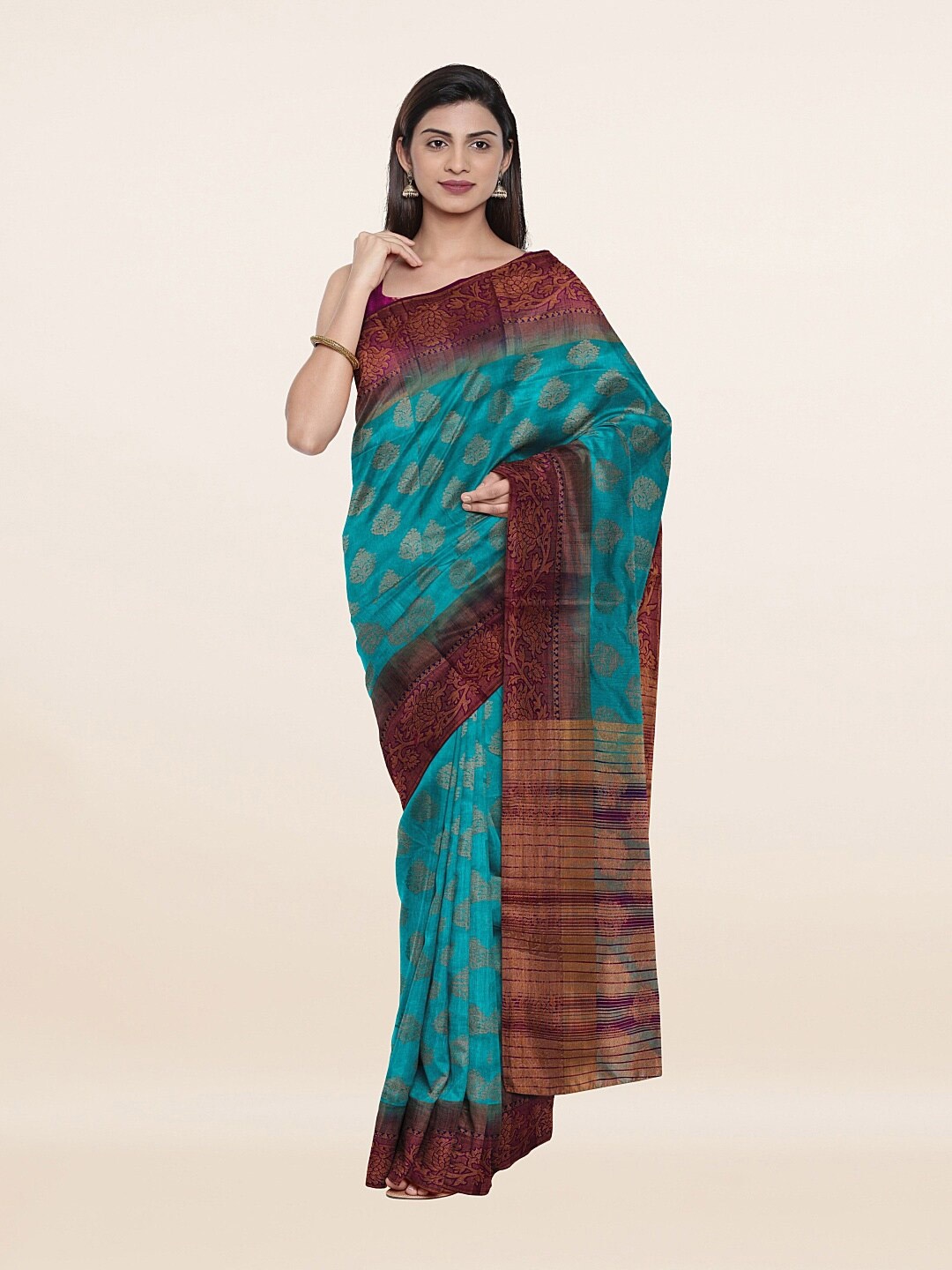 

Pothys Blue & Brown Floral Art Silk Saree