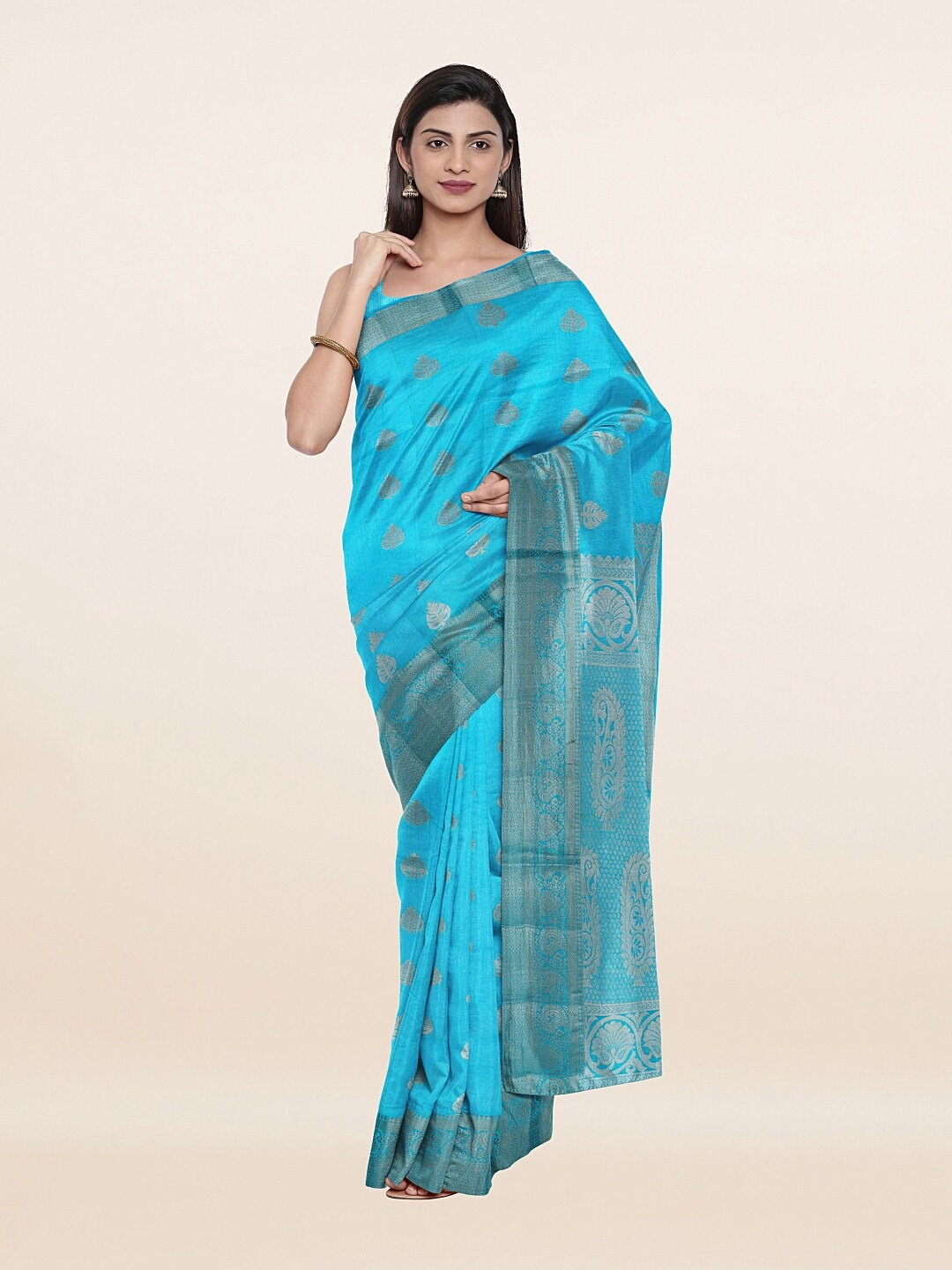 

Pothys Blue Floral Art Silk Saree