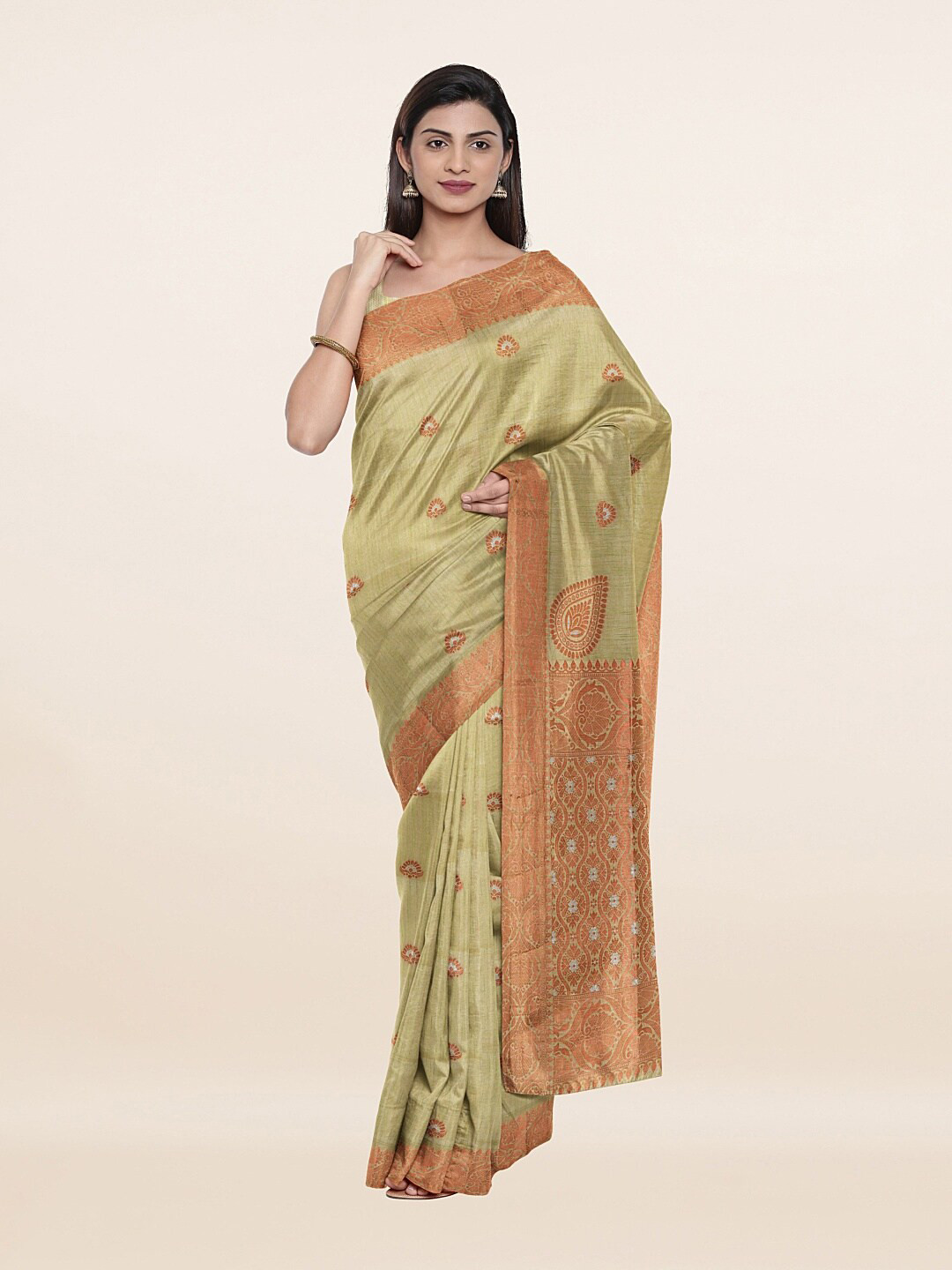 

Pothys Green & Orange Woven Design Art Silk Saree