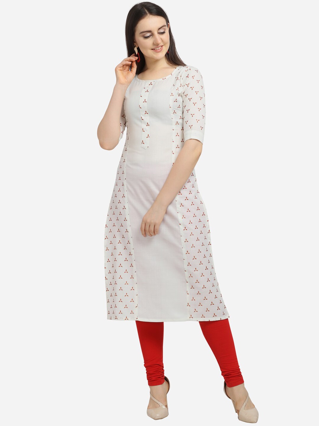 

Fashion Booms Women White & lilac ash Ethnic Motifs Printed Kurta