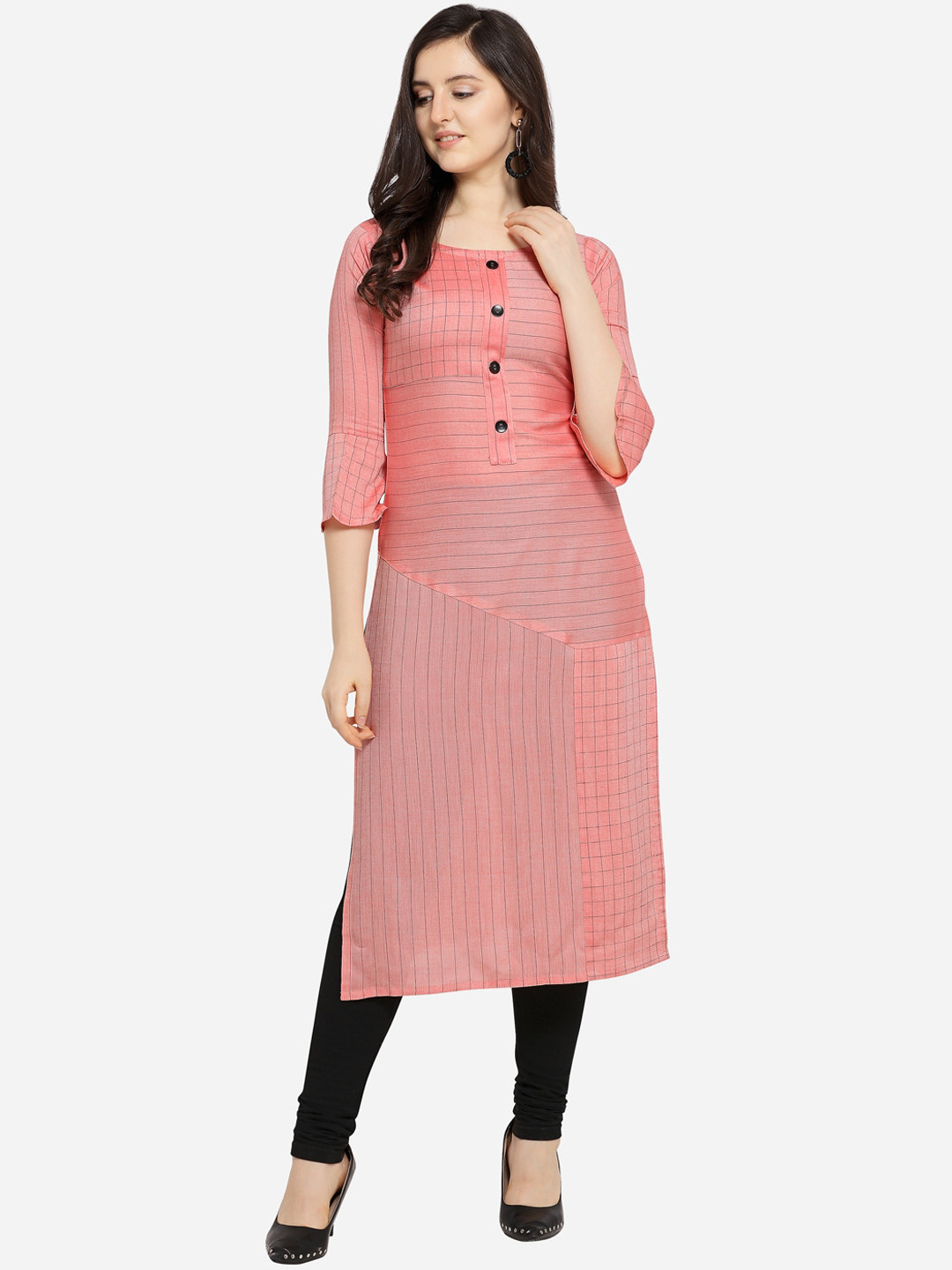 

Fashion Booms Women Pink Cold-Shoulder Sleeves Kurta