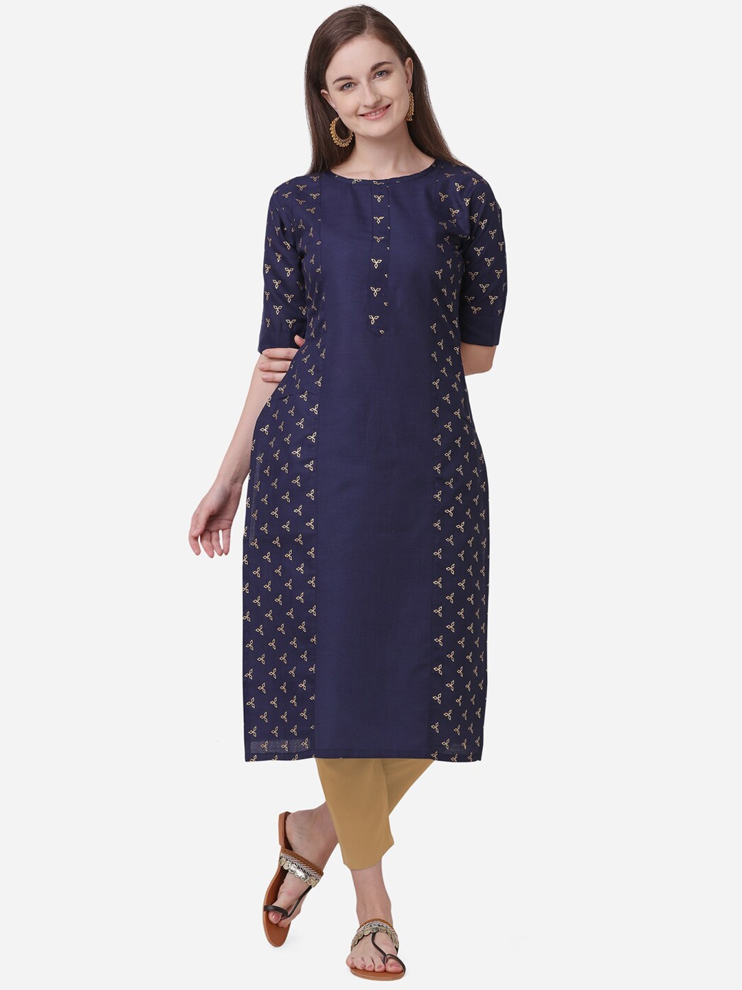 

Fashion Booms Women Navy Blue & peacoat Geometric Thread Work Kurta