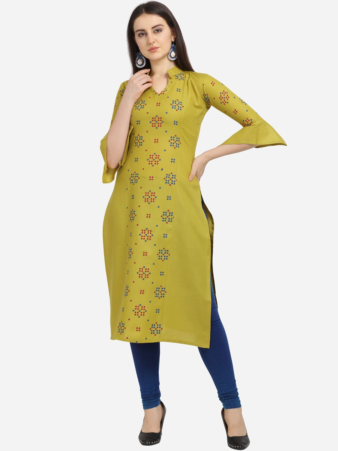 

Fashion Booms Women Sea Green Ethnic Motifs Embroidered Thread Work Kurta