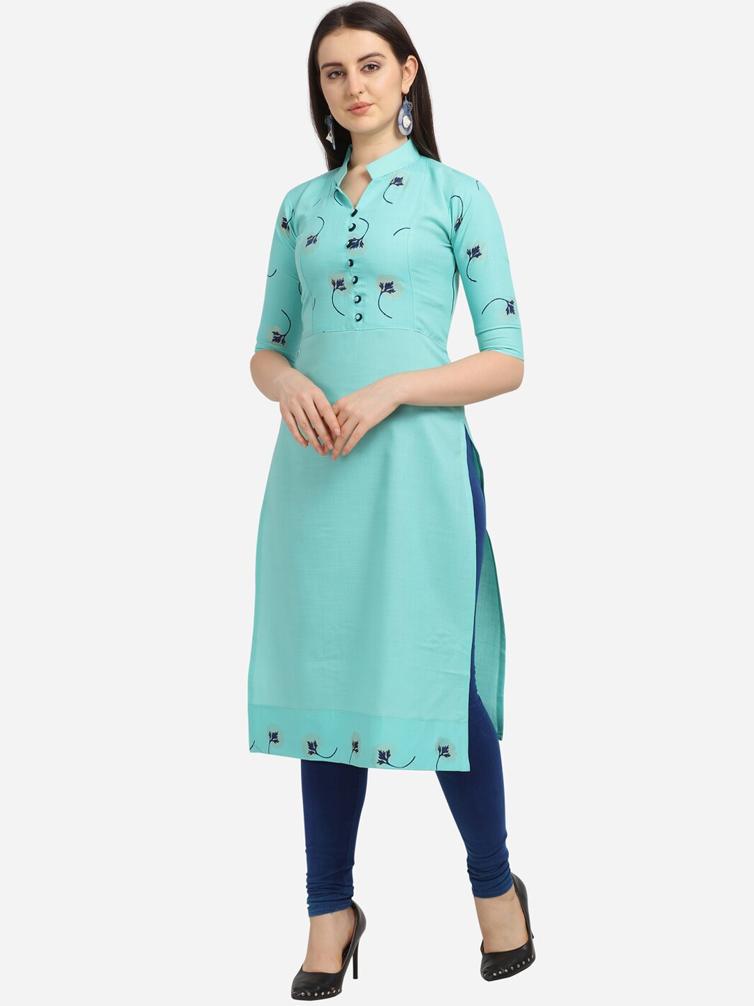 

Fashion Booms Women Blue & aqua sky Quirky Yoke Design Thread Work Kurta