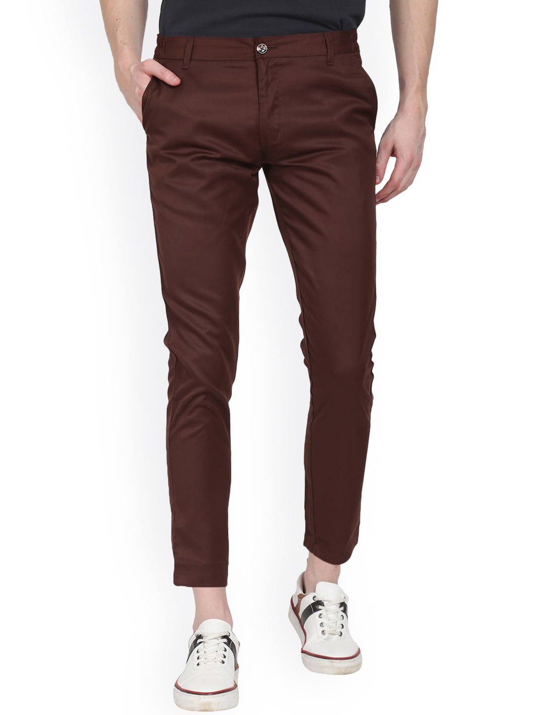 

AD & AV Men Coffee Brown Classic Slim Fit Easy Wash Trousers