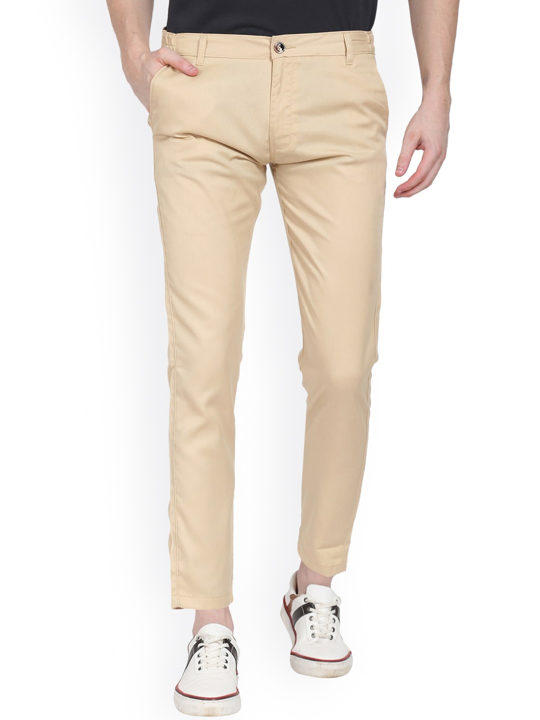 

AD & AV Men Cream-Coloured Classic Slim Fit Easy Wash Trousers