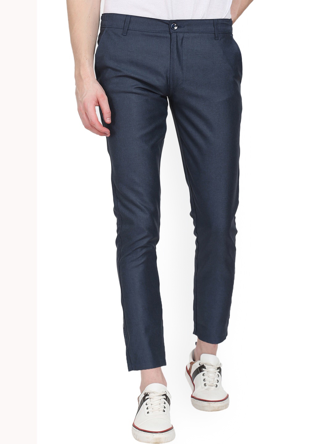 AD & AV Men Blue Classic Slim Fit Easy Wash Trousers
