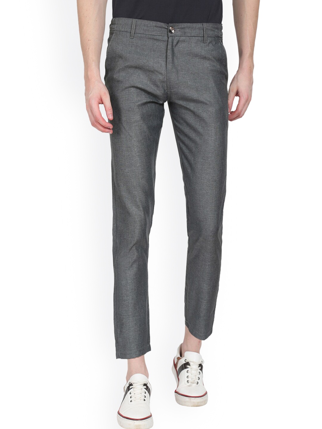 AD & AV Men Grey Classic Slim Fit Easy Wash Trousers