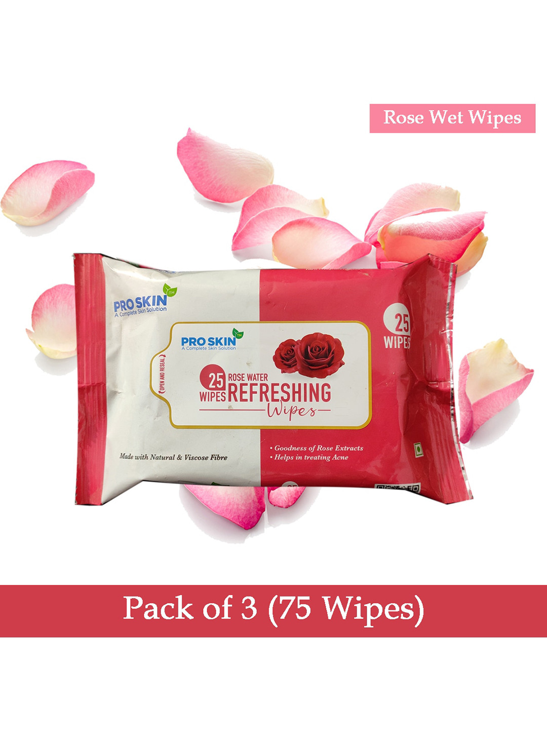 

PROSKIN Set of 3 Refreshing Rose Water Wet Wipes - 25 Pull Each, White
