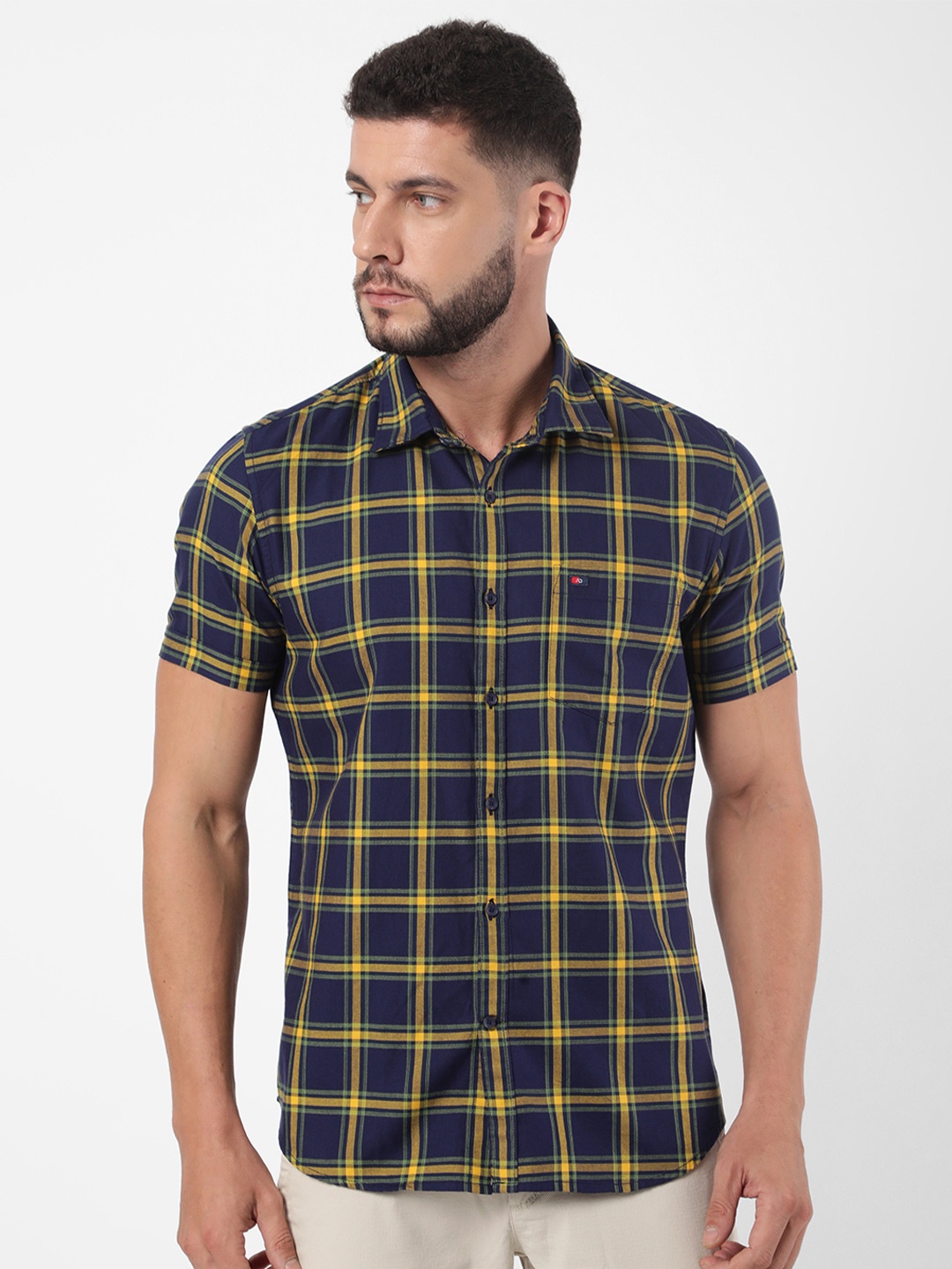 

AD By Arvind Men Navy Blue Tartan Checks Checked Casual Shirt