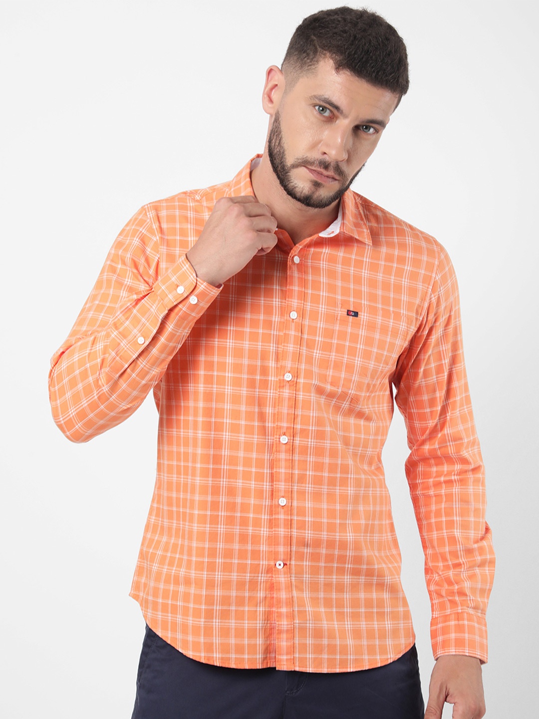 

AD By Arvind Men Orange Gingham Checks Checked Casual Shirt