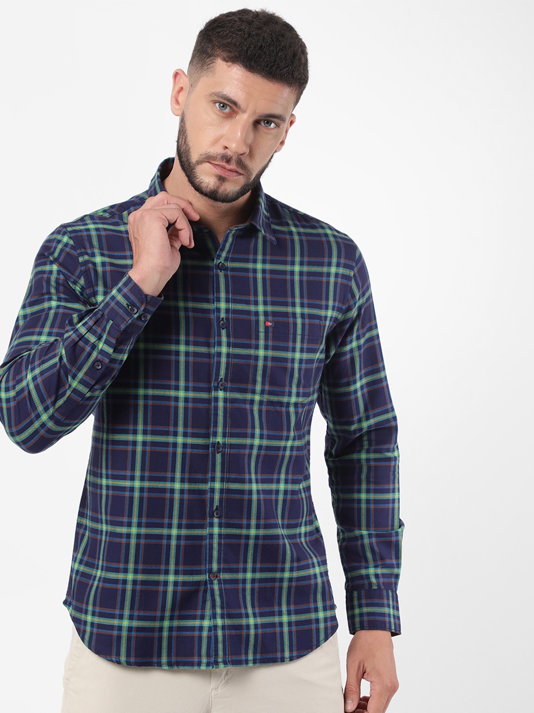 

AD By Arvind Men Navy Blue Tartan Checks Checked Casual Shirt