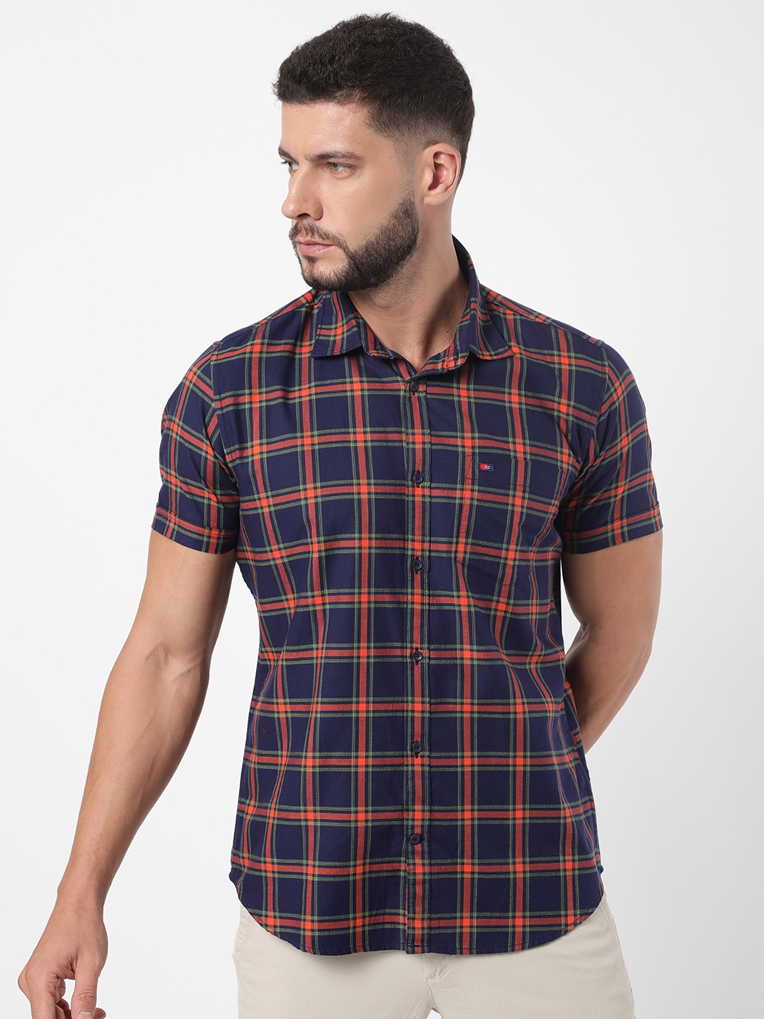 

AD By Arvind Men Navy Blue Buffalo Checks Checked Casual Shirt