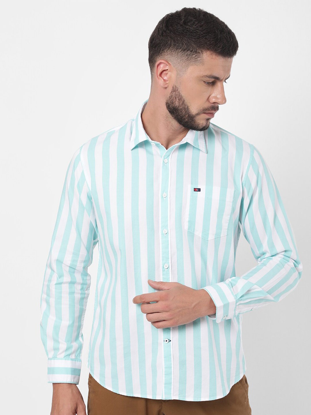 

AD By Arvind Men Blue Striped Casual Shirt