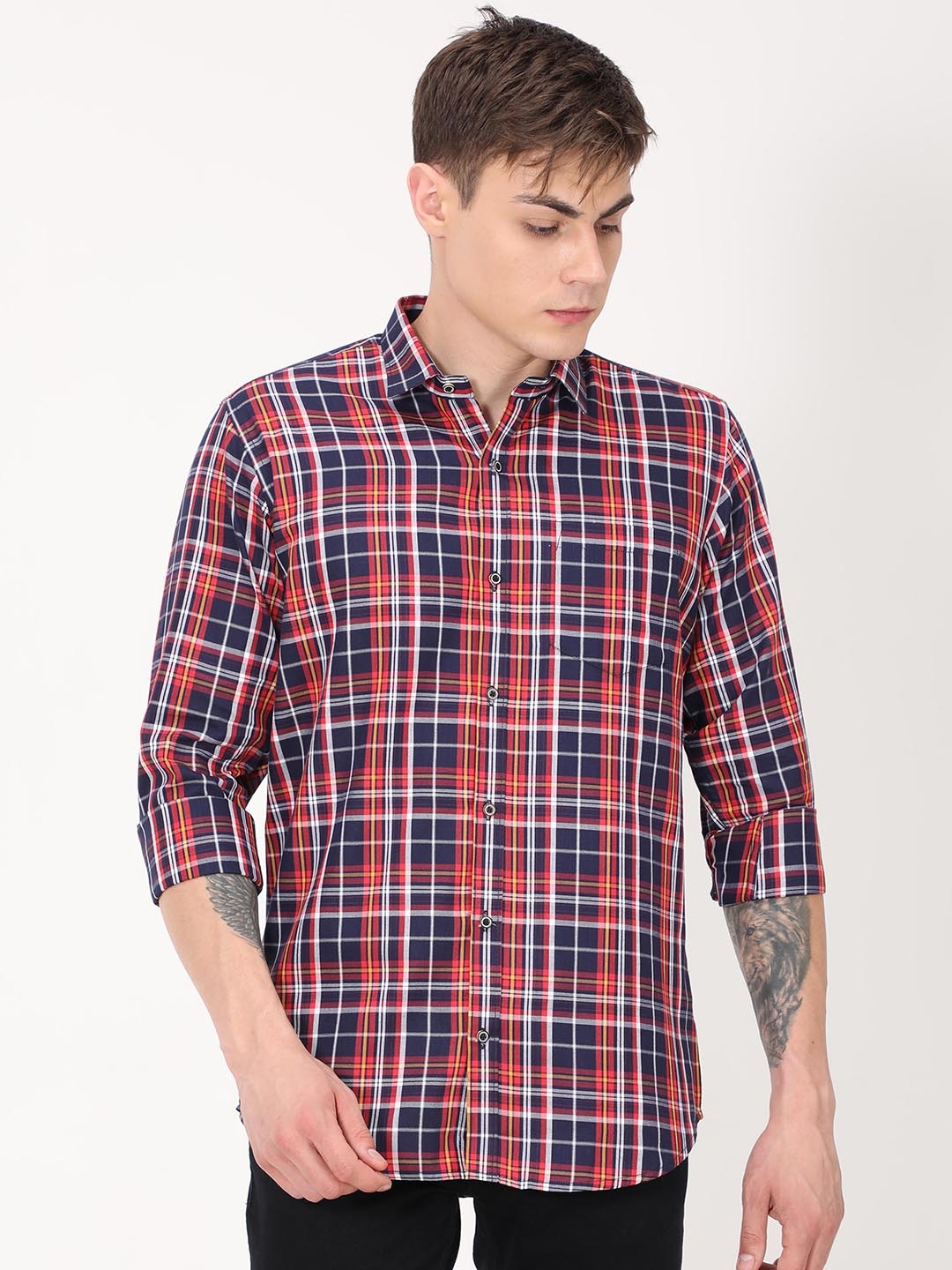 

PLATYPUSS Men Red Classic Tartan Checks Checked Casual Shirt
