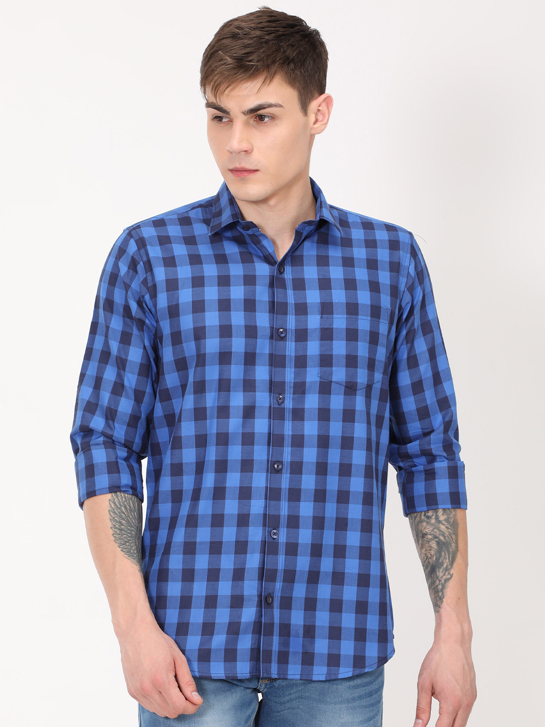 

PLATYPUSS Men Navy Blue Classic Checked Casual Shirt