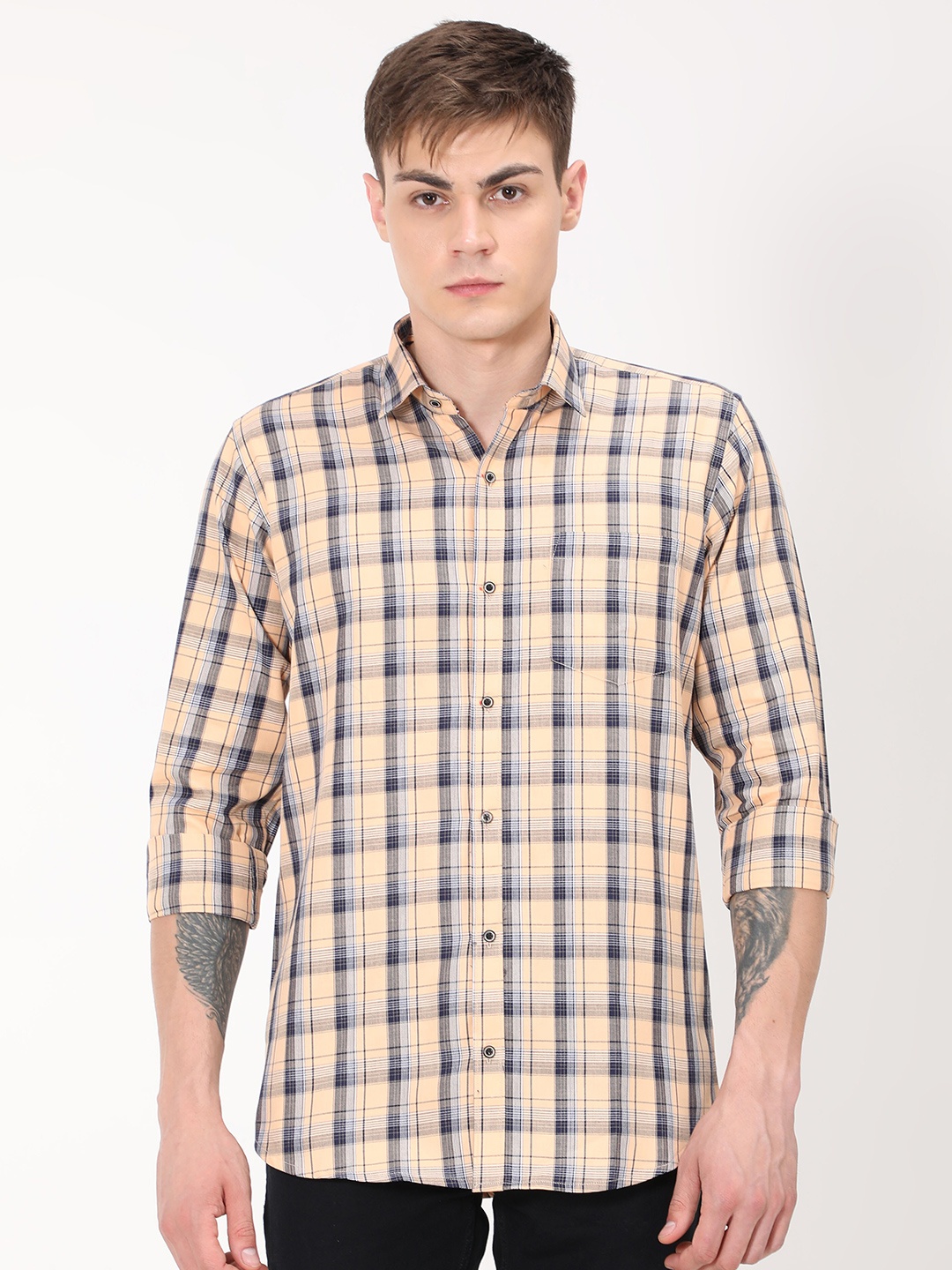 

PLATYPUSS Men Black Classic Tartan Checks Checked Casual Shirt