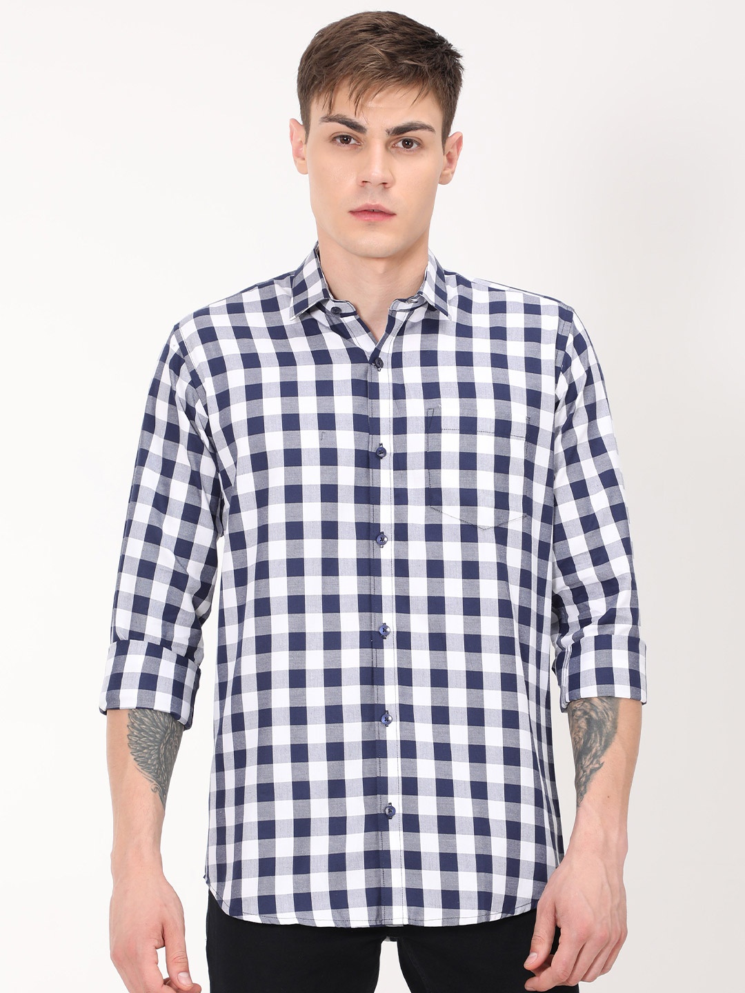 

PLATYPUSS Men Blue Classic Gingham Checks Checked Casual Shirt