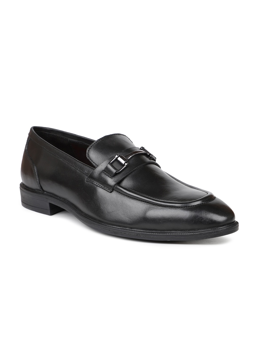 

ATESBER by Inc.5 Men Black Solid Leather Formal Loafers