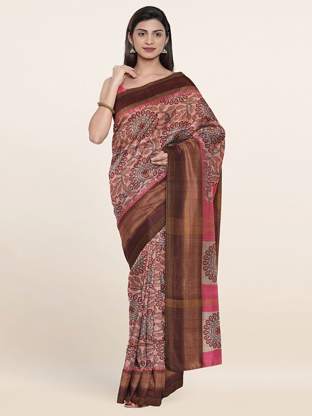 

Pothys Pink & Cream-Coloured Floral Art Silk Saree